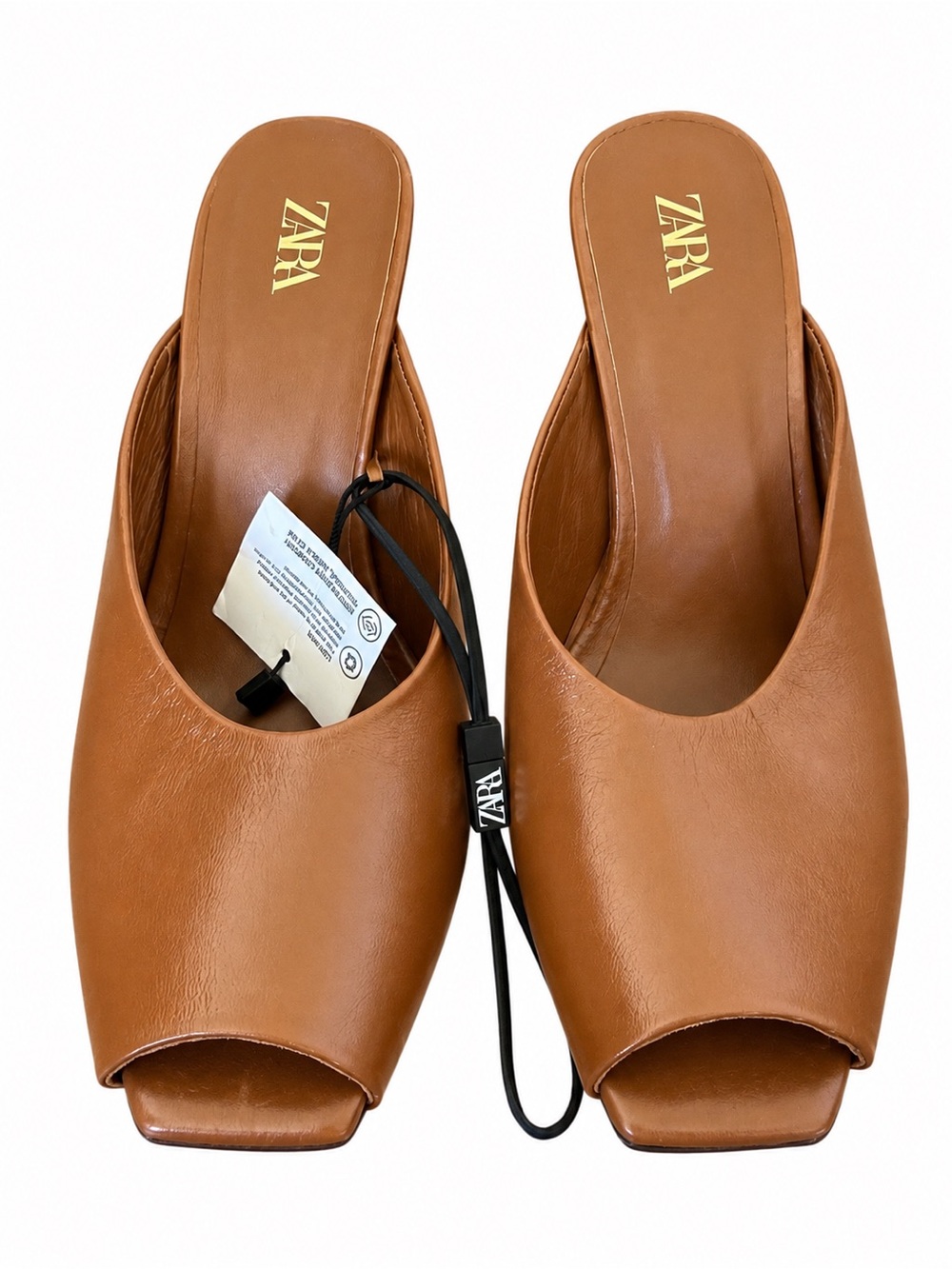 Zara Brown Open-Toe Leather Mule Slides